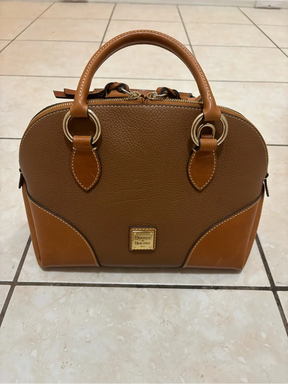 Dooney & Bourke Tan Brown Pebble Leather Satchel with Gold Hardware
